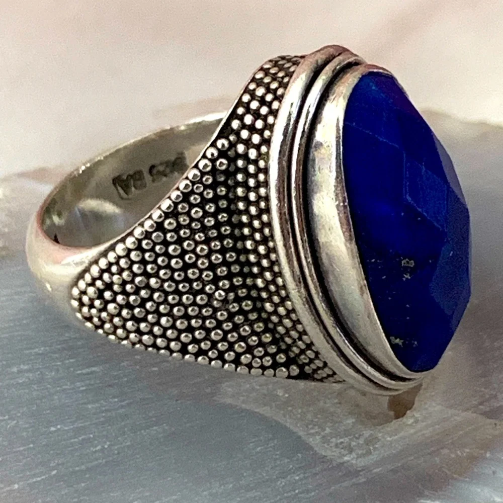 Vintage BA Suarti Sterling Silver Ring Faceted Lapis Lazuli Stone Size 6 US